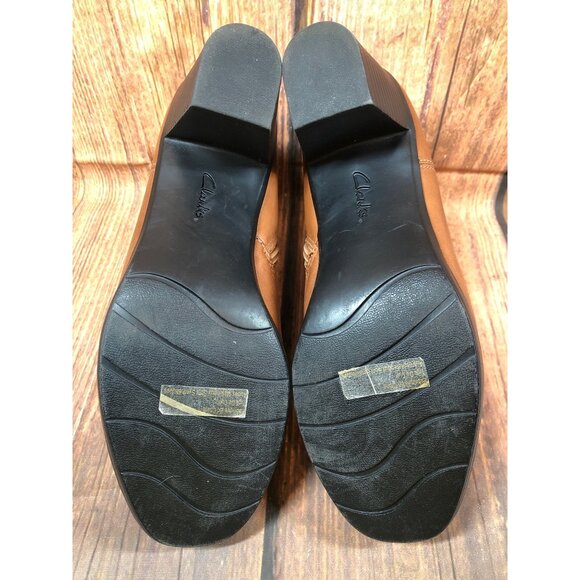 Clarks Brown Leather Block Heel Ankle Boots Side Zip Booties Womens 9 M (k7r) - Picture 7 of 10